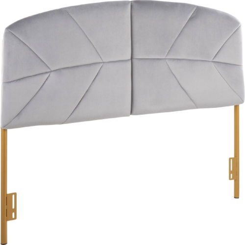 Lindsey Queen Headboard in Tufted Grey Velvet & Gold Steel